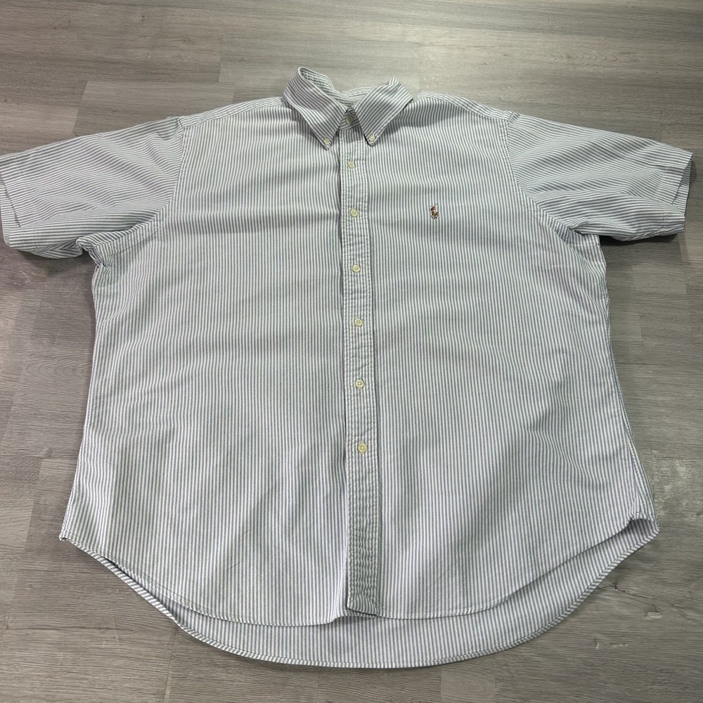 Ralph Lauren Shirt Mens XL Blue Stripe Short Sleeve Button Down Classic Fit